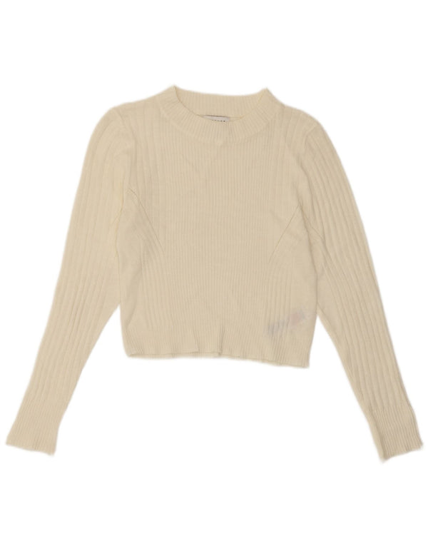 Maglione maglione girocollo corto da donna Topshop UK 14 grande acrilico bianco