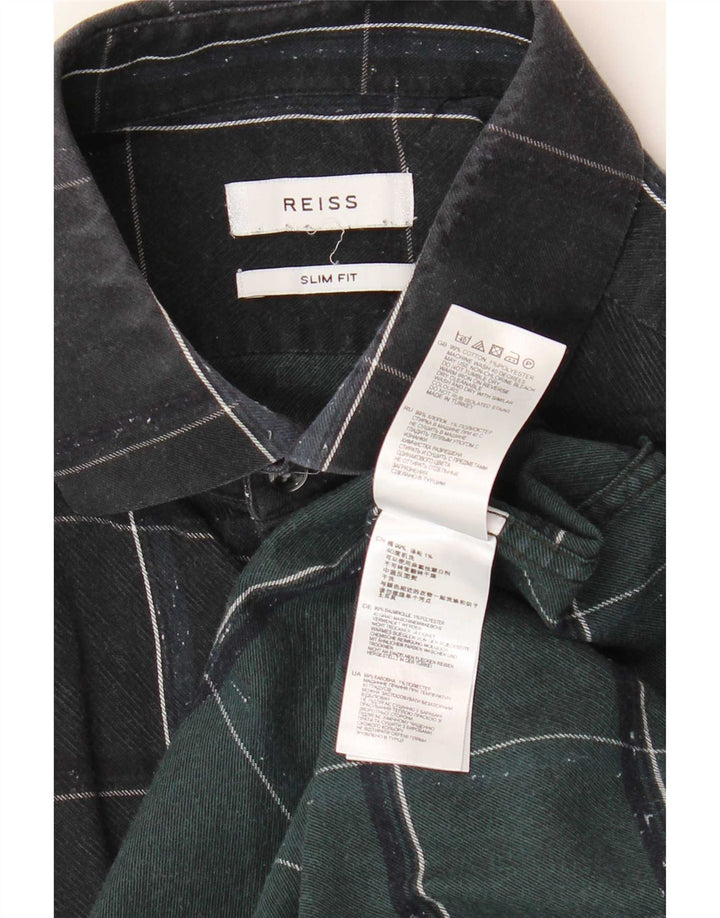 Camicia Reiss da uomo slim fit in flanella, cotone a quadri nero medio