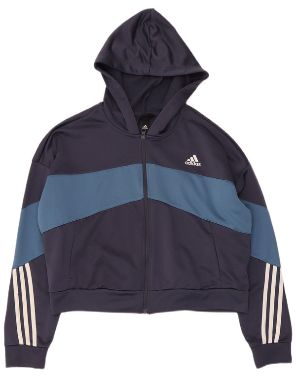 Adidas Pull à capuche court zippé pour femme UK 16/18 Large Bleu marine Colourblock