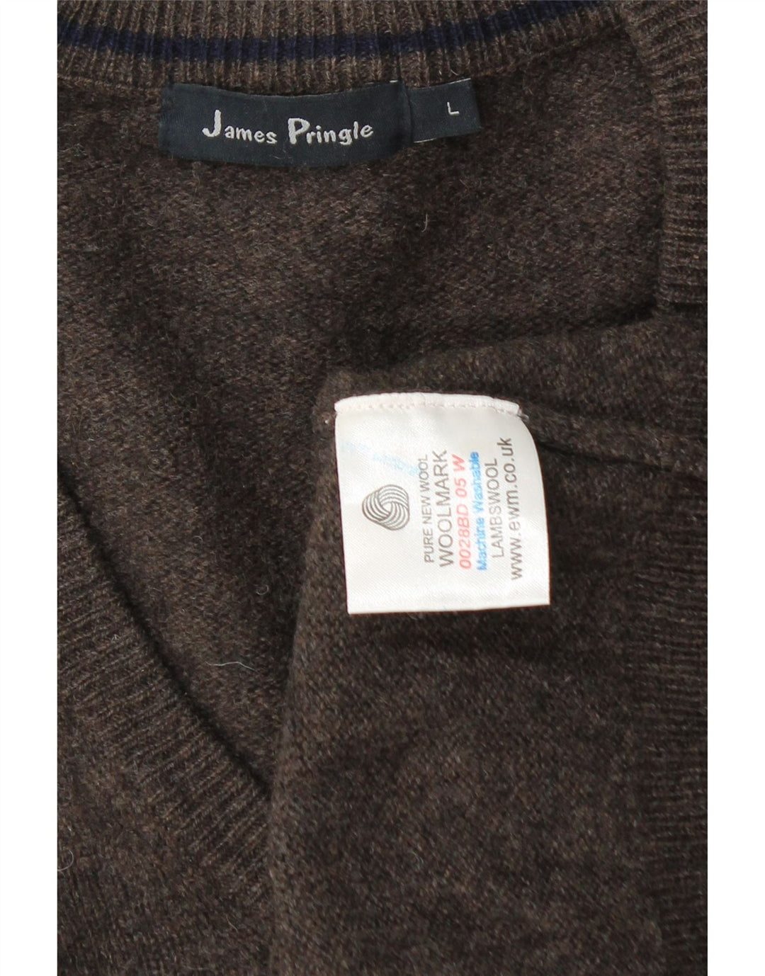 James Pringle Mens V-Neck Jumper Sweater Large Brown Lambswool