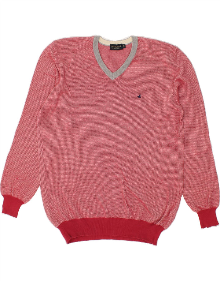 BROOKSFIELD Mens V-Neck Jumper Sweater IT 52 Large Red Cotton Vintage Brooksfield and Second-Hand Brooksfield from Messina Hembry 