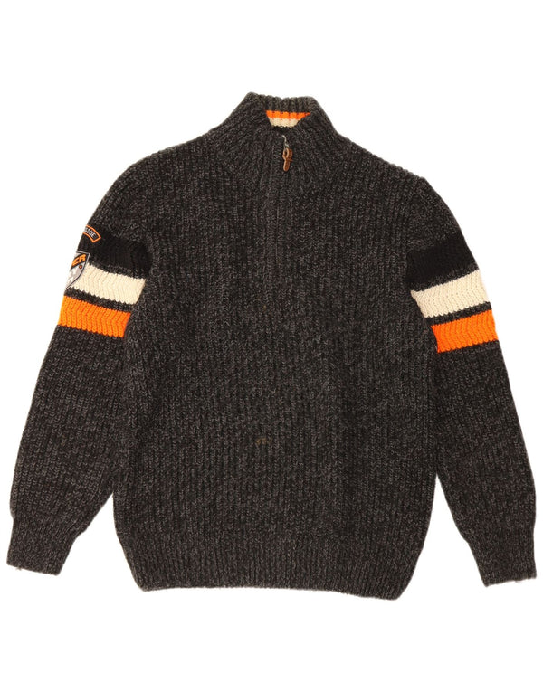 Superdry Mens Zip Neck Jumper Sweater 2XL Grey Striped Acrylic