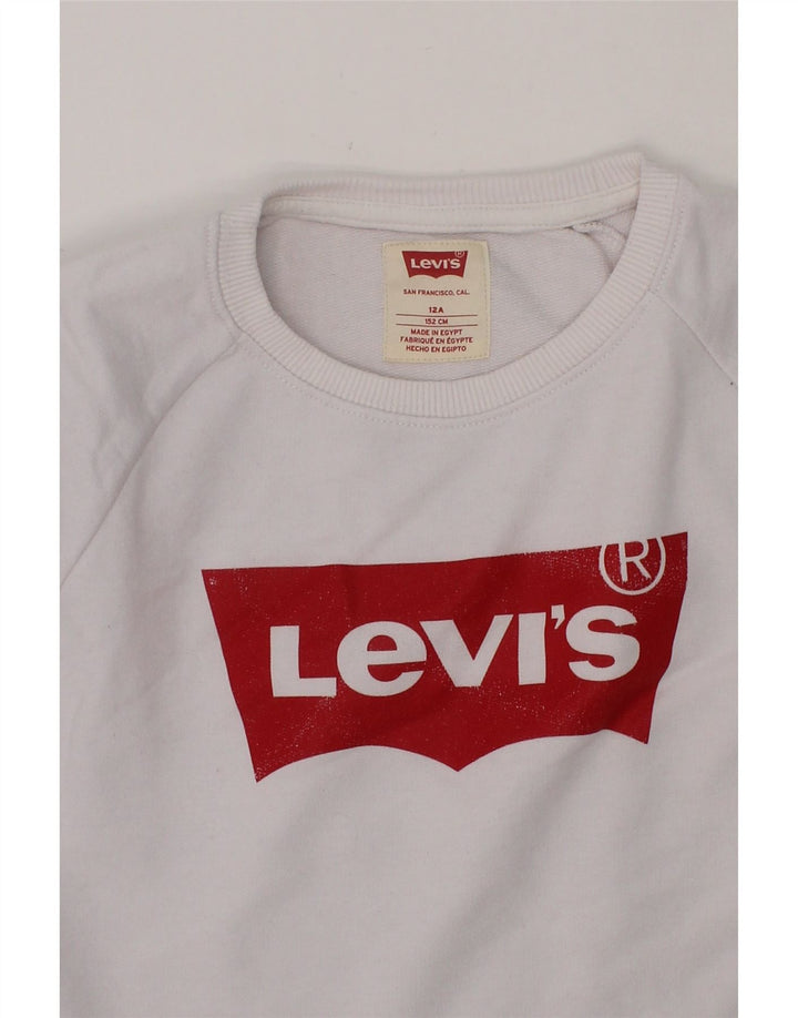 LEVI'S Girls Graphic Sweatshirt Jumper 11-12 Years White Cotton Classic Vintage Levi's and Second-Hand Levi's from Messina Hembry 