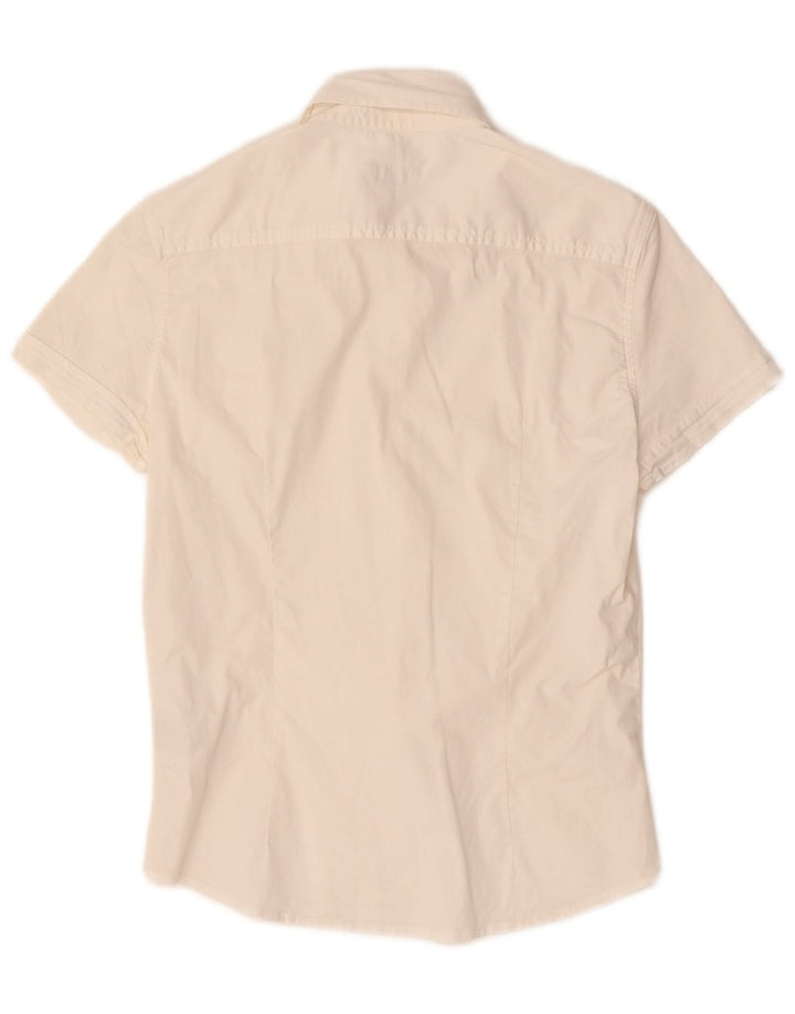 HENRY COTTONS Womens Short Sleeve Shirt IT 42 Medium White Cotton