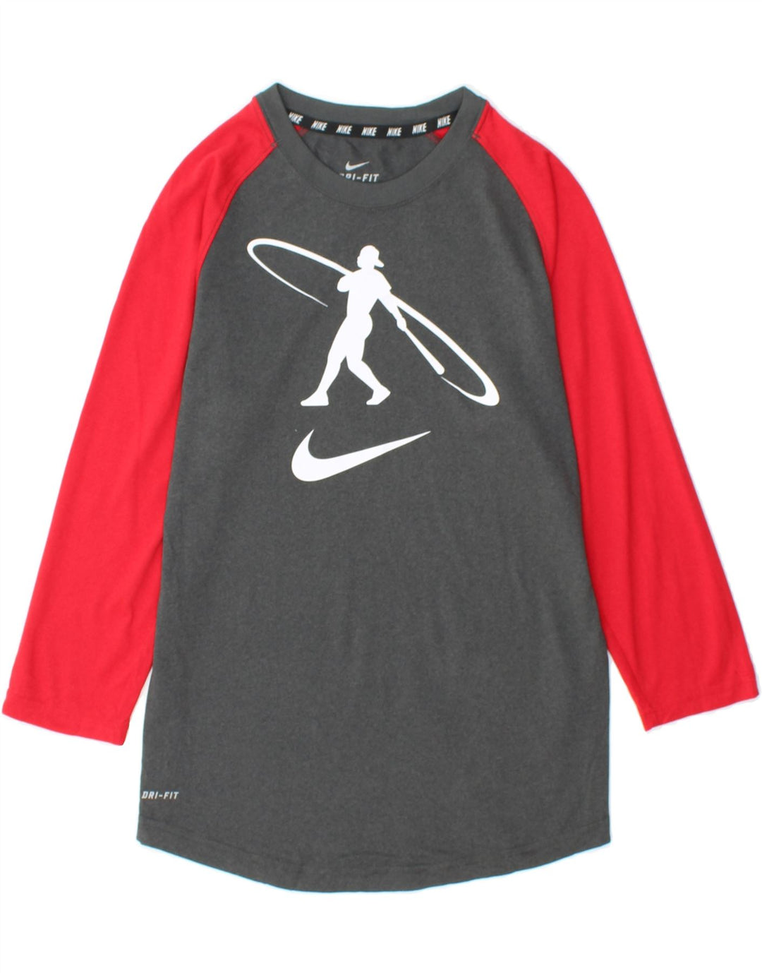 NIKE Boys Dri Fit Graphic Top Long Sleeve 13-14 Years Large  Grey Vintage Nike and Second-Hand Nike from Messina Hembry 