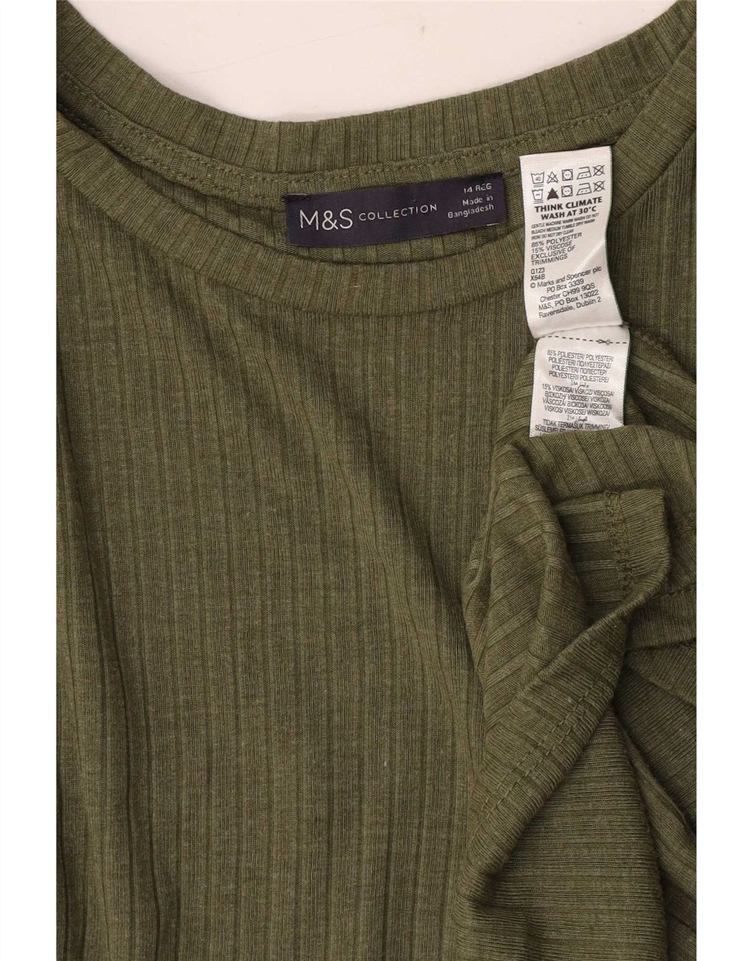 Marks & Spencer Dame Langærmet Skift Kjole UK 14 Stor Khaki Polyester