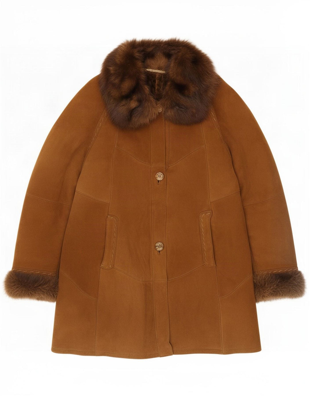 Vintage Womens Shearling Coat UK 16 Large Brown