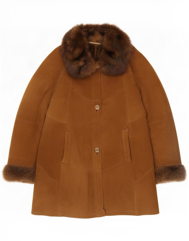 Vintage Womens Shearling Coat UK 16 Large Brown