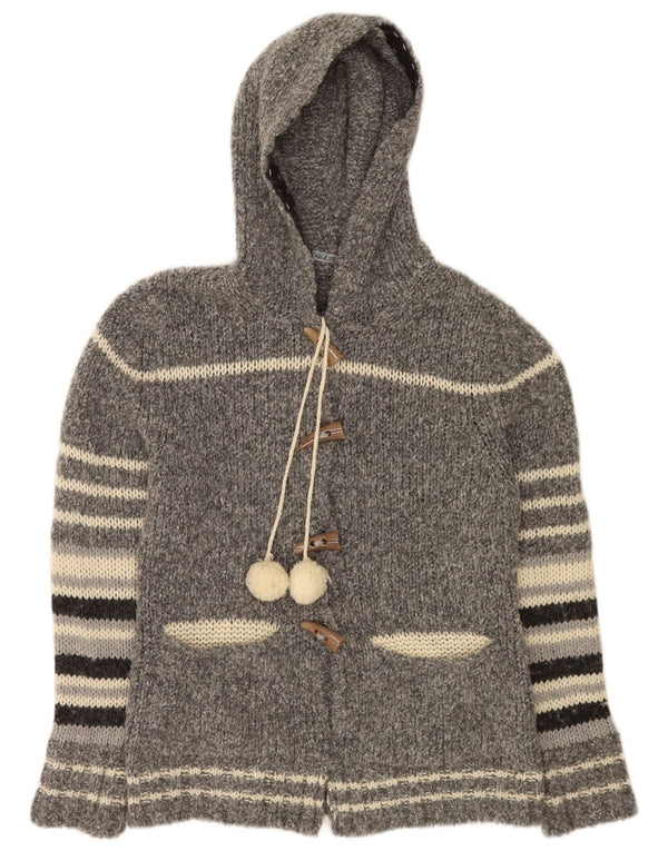 Sweter damski z kapturem w stylu vintage, UK 8, mała, szara wełna w paski