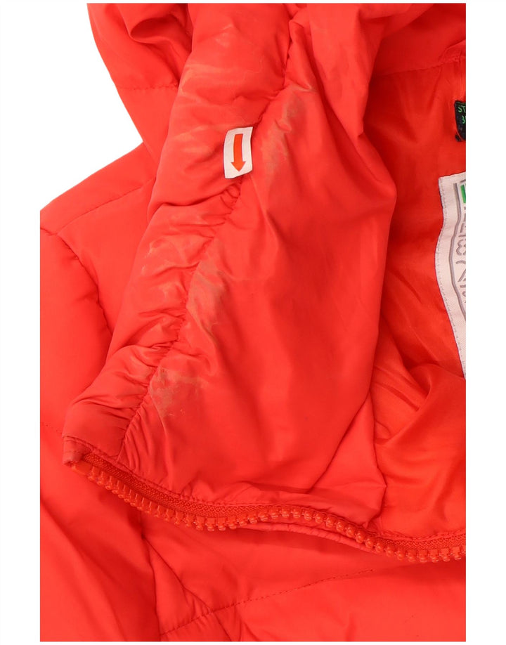 Benetton Womens Hooded Padded Coat IT 44 Medium Orange Polyamide