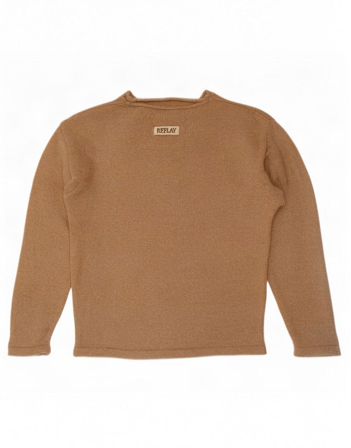 Replay Mens V-Neck Jumper Sweater Small Beige Wool