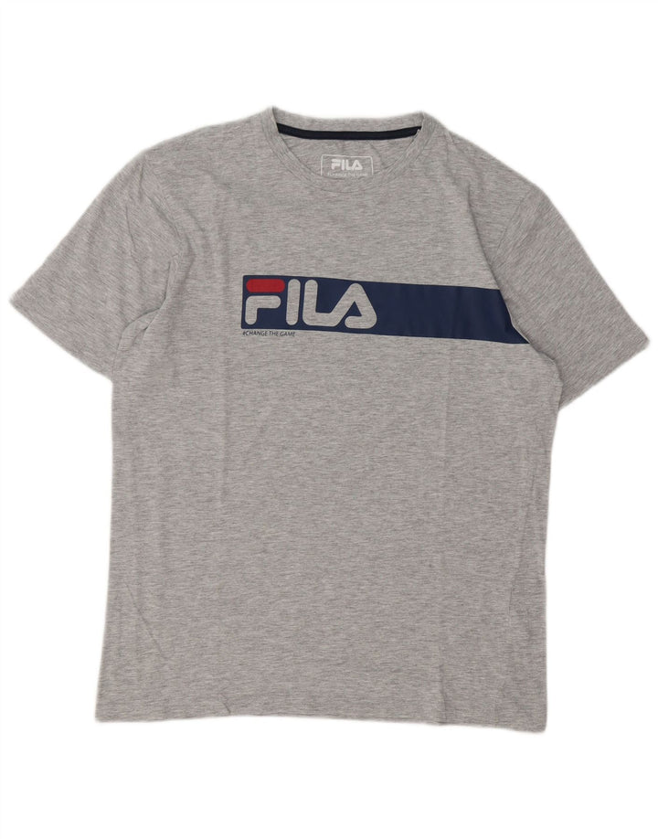 Мужская футболка Fila с рисунком, хлопковый топ среднего серого цвета с крапинками