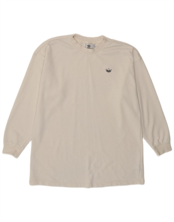 ADIDAS Womens Oversized Sweatshirt Jumper UK 10 Small White Cotton