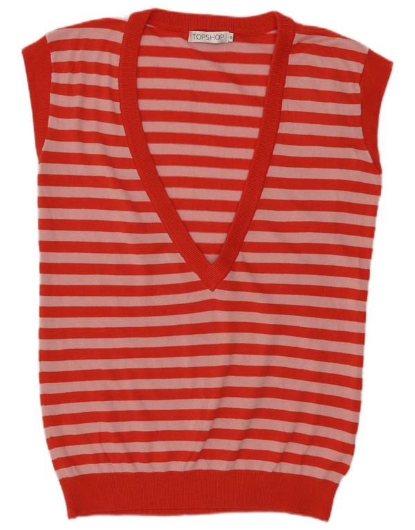 Topshop Womens Vest Tank Top UK 10 Small Red Striped Cotton