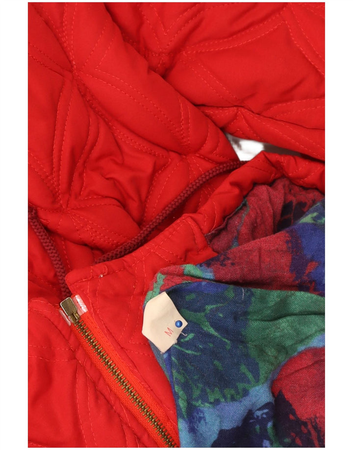 Vintage Womens Quilted Windbreaker Coat UK 14 Medium Red Viscose