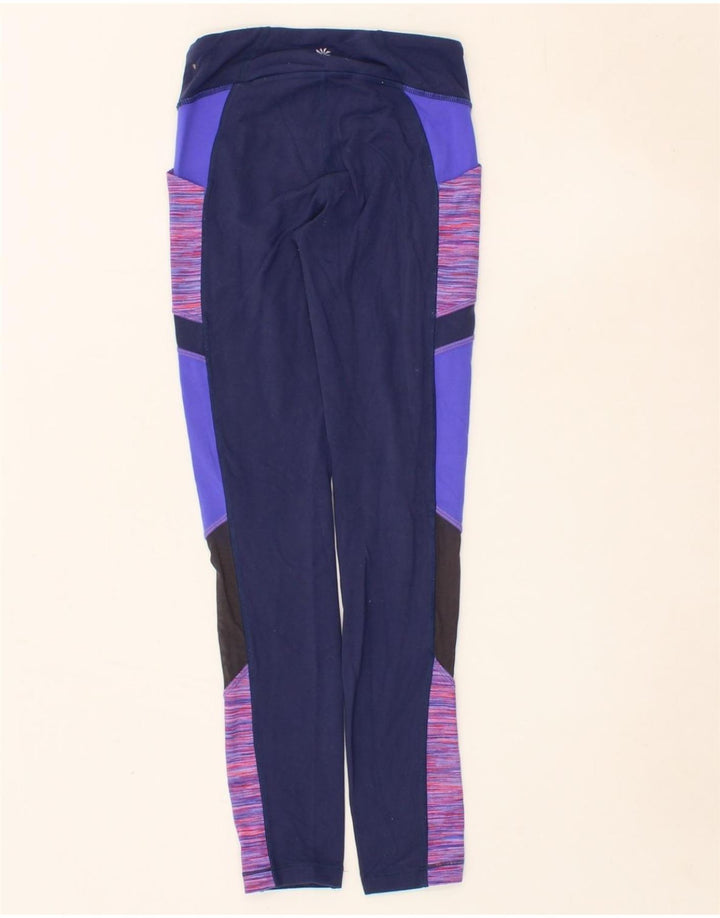 ATHLETA Girls Leggings 8-9 Years Medium Navy Blue Colourblock Nylon Vintage Athleta and Second-Hand Athleta from Messina Hembry 