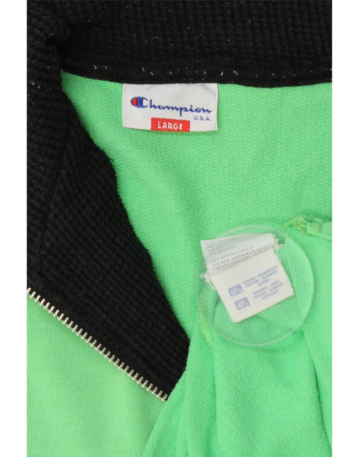 CHAMPION Mens Zip Neck Sweatshirt Jumper Large Green Cotton