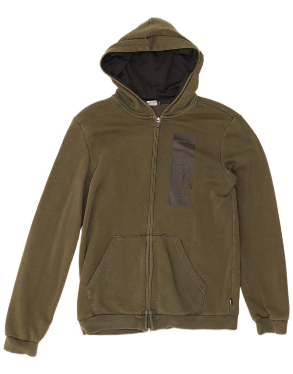 Puma Boys Graphic Zip Hoodie Sweater 15-16 Years Khaki Cotton