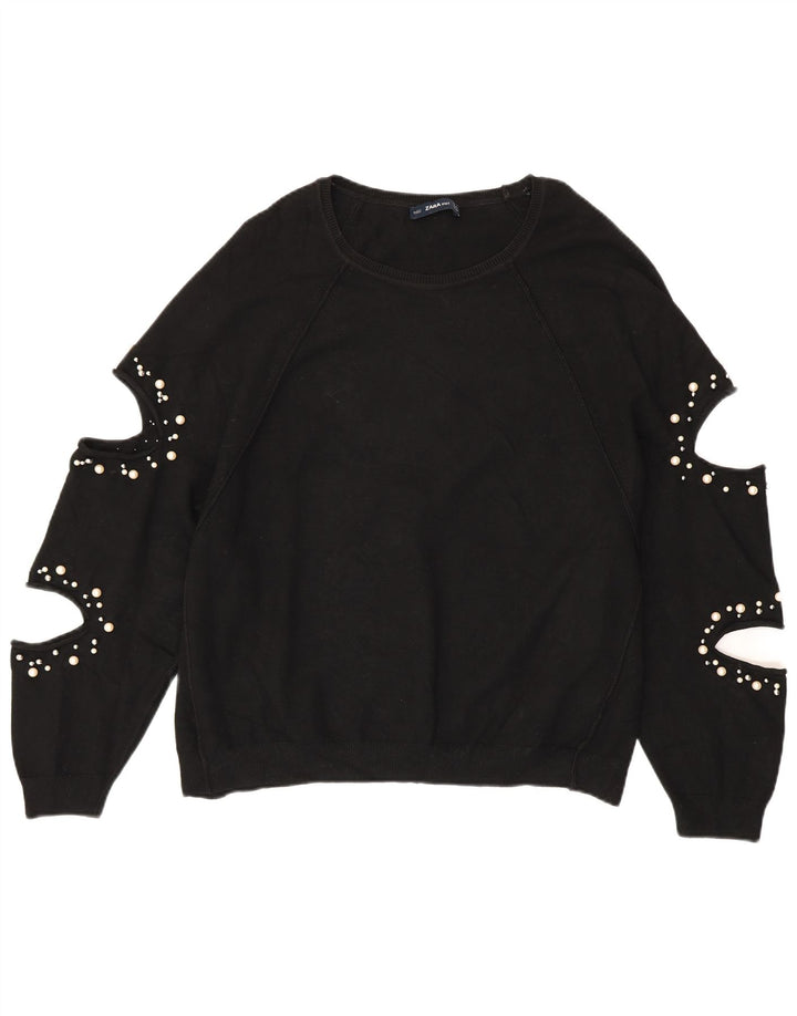 ZARA Womens Oversized Boat Neck Jumper Sweater UK 14 Medium Black