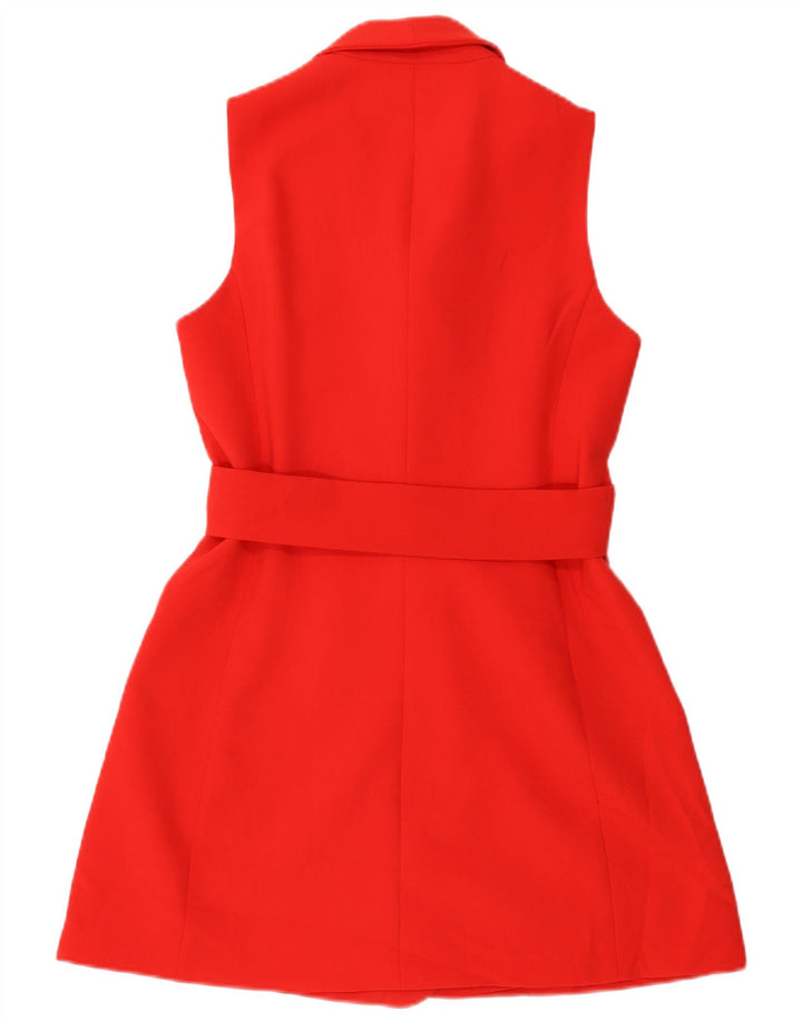 Zara Γυναικείο Γιλέκο Longline διπλό στήθος UK 10 Small Red Polyester