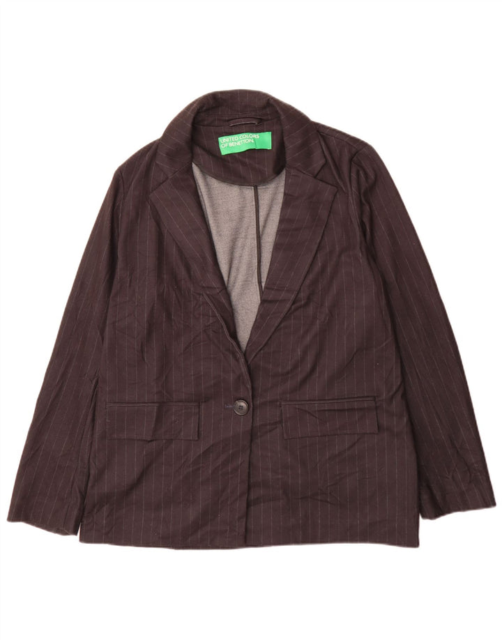Benetton Chaqueta Americana De 1 Botón Para Mujer UK 42 Mediana Negra A Rayas Clásica