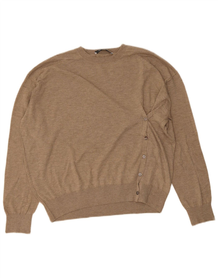 Zara Womens Crew Neck Jumper Sweater UK 14 Medium Beige Polyester
