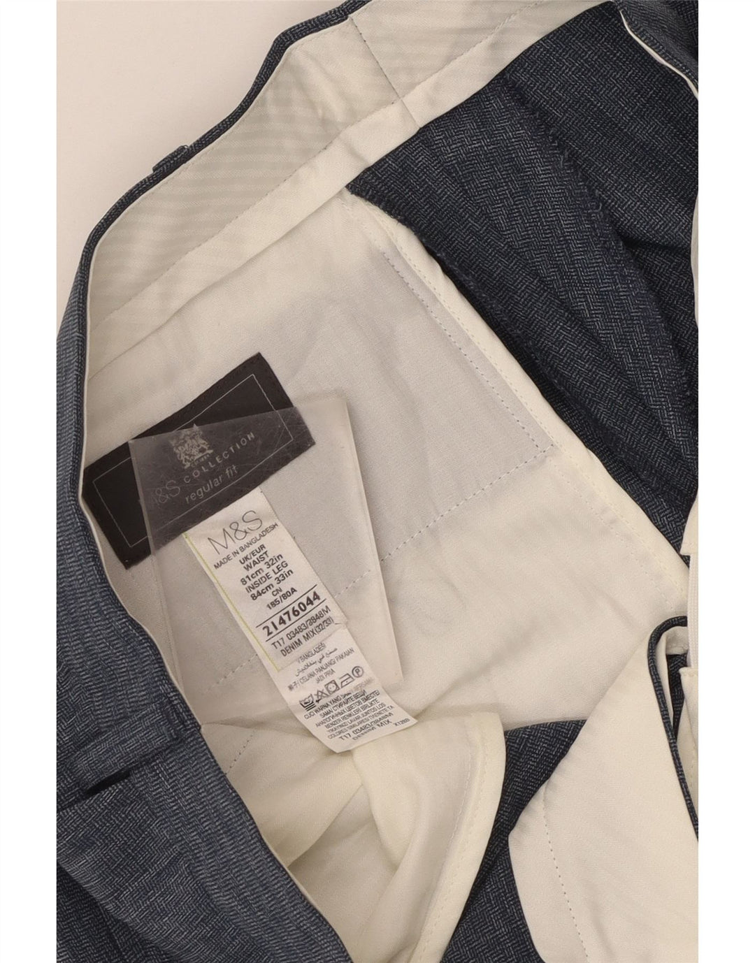 Marks & Spencer Herre Regular Fit Suit Bukser W32 L33 Blå Polyester
