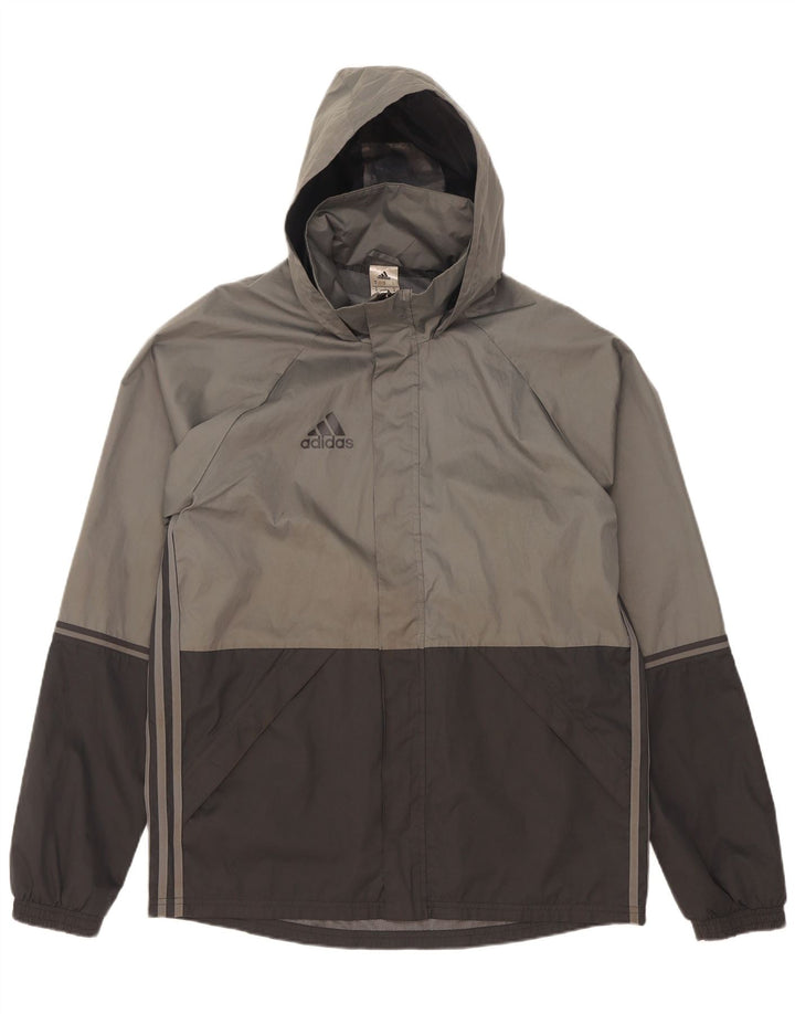 Adidas Mens Hooded Rain Jacket UK 38 Medium Grey Colourblock Polyester