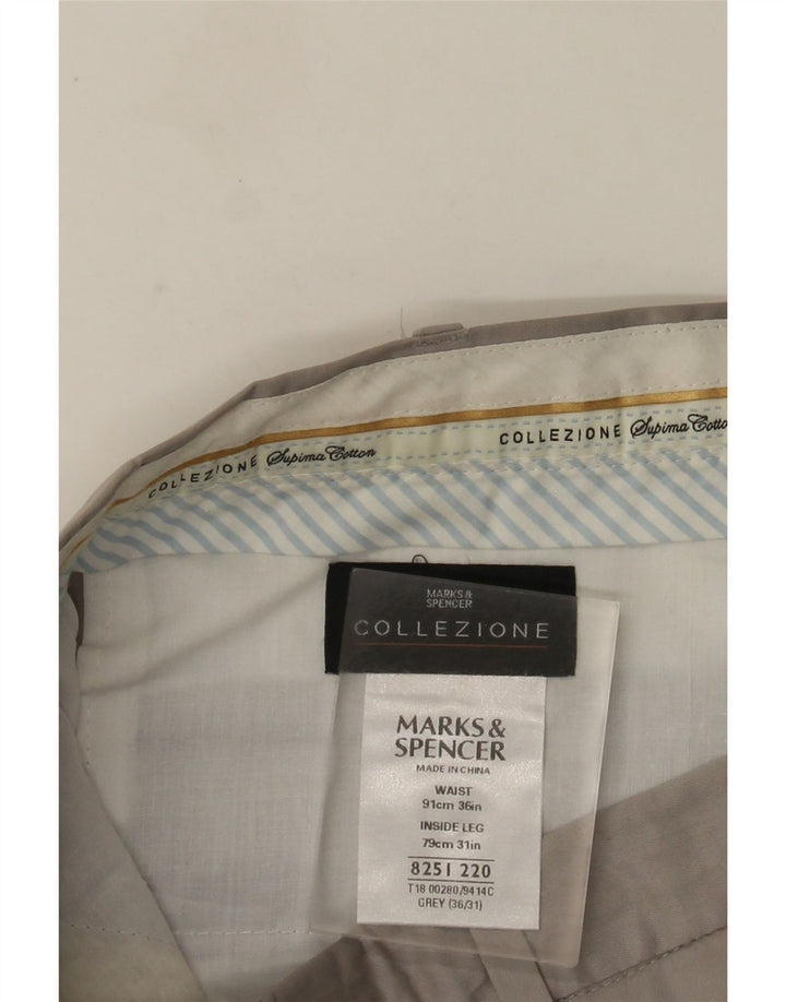 MARKS & SPENCER Mens Straight Suit Trousers W36 L31 Grey Cotton