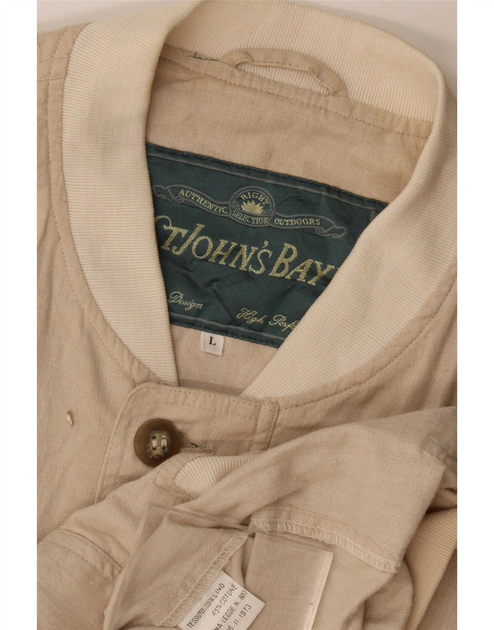 St John's Bay Mens Bomber Jacket UK 40 Large Beige Linen