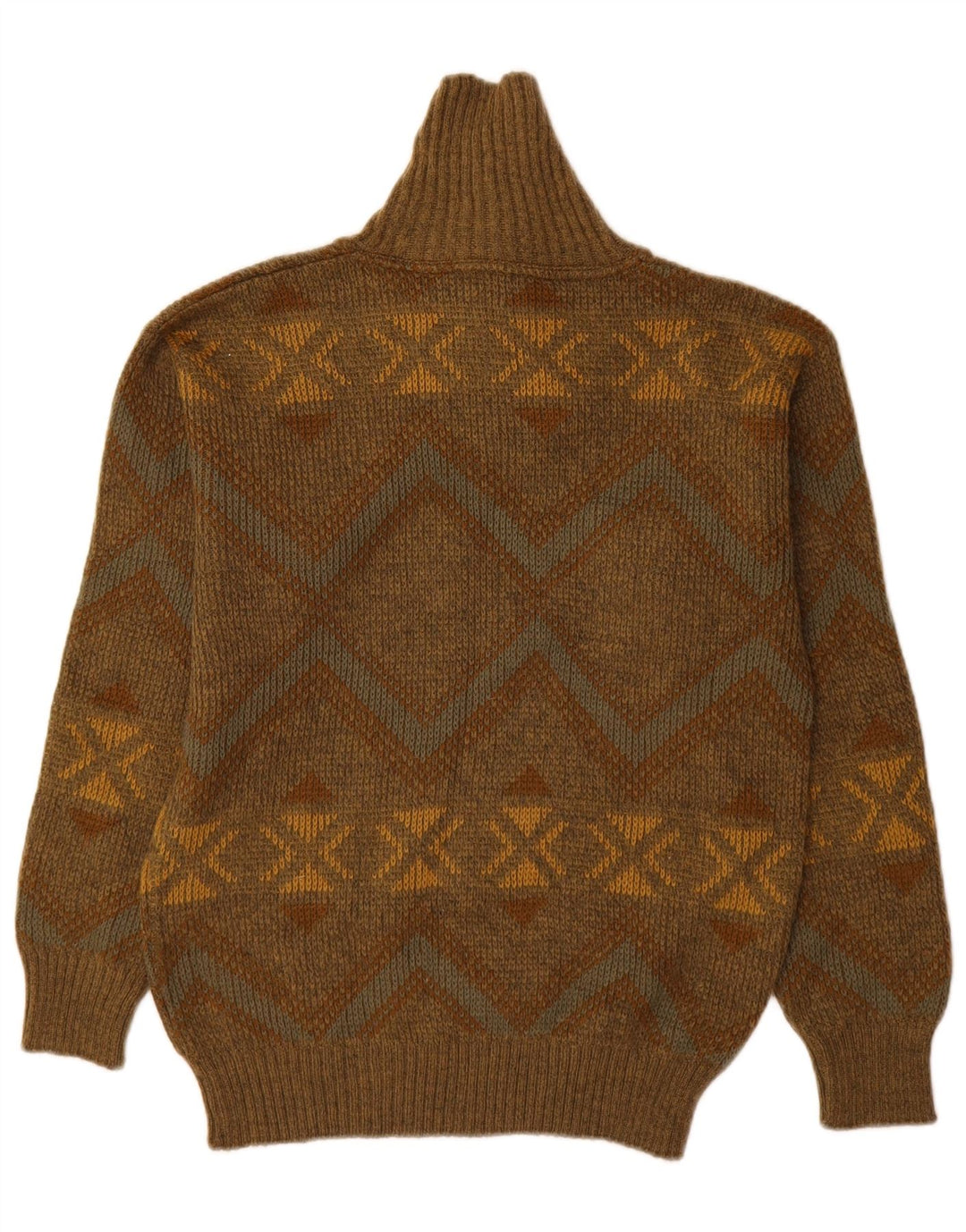 Vintage Mens Shawl Neck Jumper Sweater IT 48 Medium Khaki Geometric