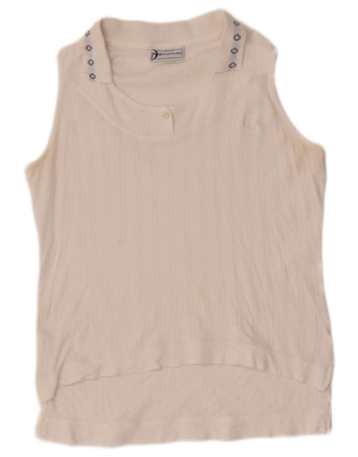 Sergio Tacchini Womens Sleeveless Polo Shirt EU 38 Medium White Fair Isle