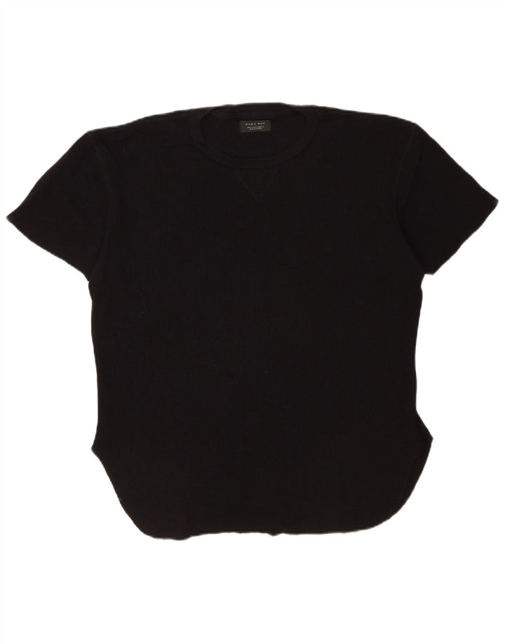 Zara Mens T-Shirt Top Large Black Cotton