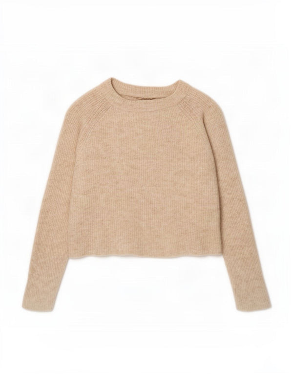 Zara Womens Crop Boat Neck Jumper Sweater UK 18 XL Beige Alpaca Wool