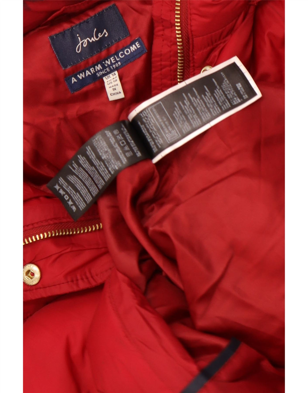 Joules Womens Hooded Padded Coat UK 14 Large Red Polyamide