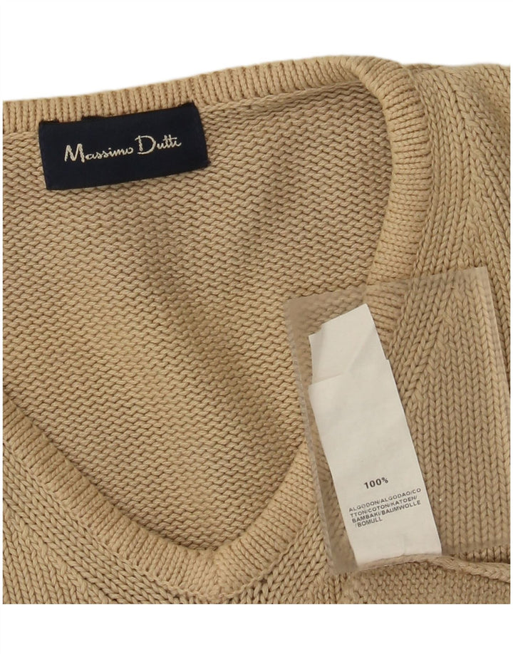 Massimo Dutti Mens V-Neck Jumper Sweater Large Beige Cotton