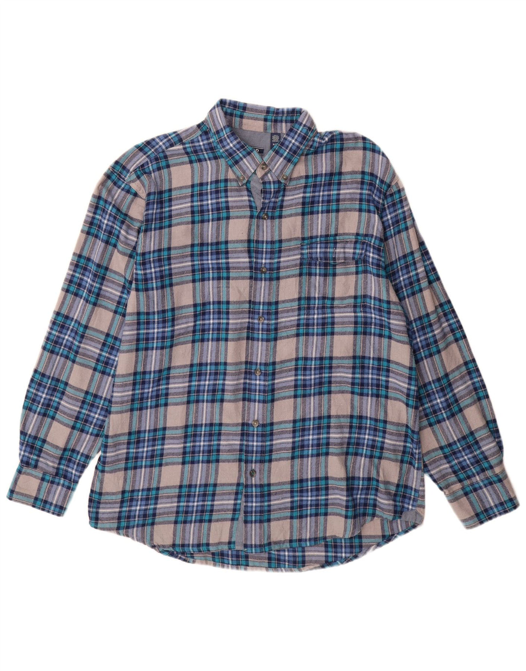 Izod Mens Flannel Shirt XL Blue Check Cotton