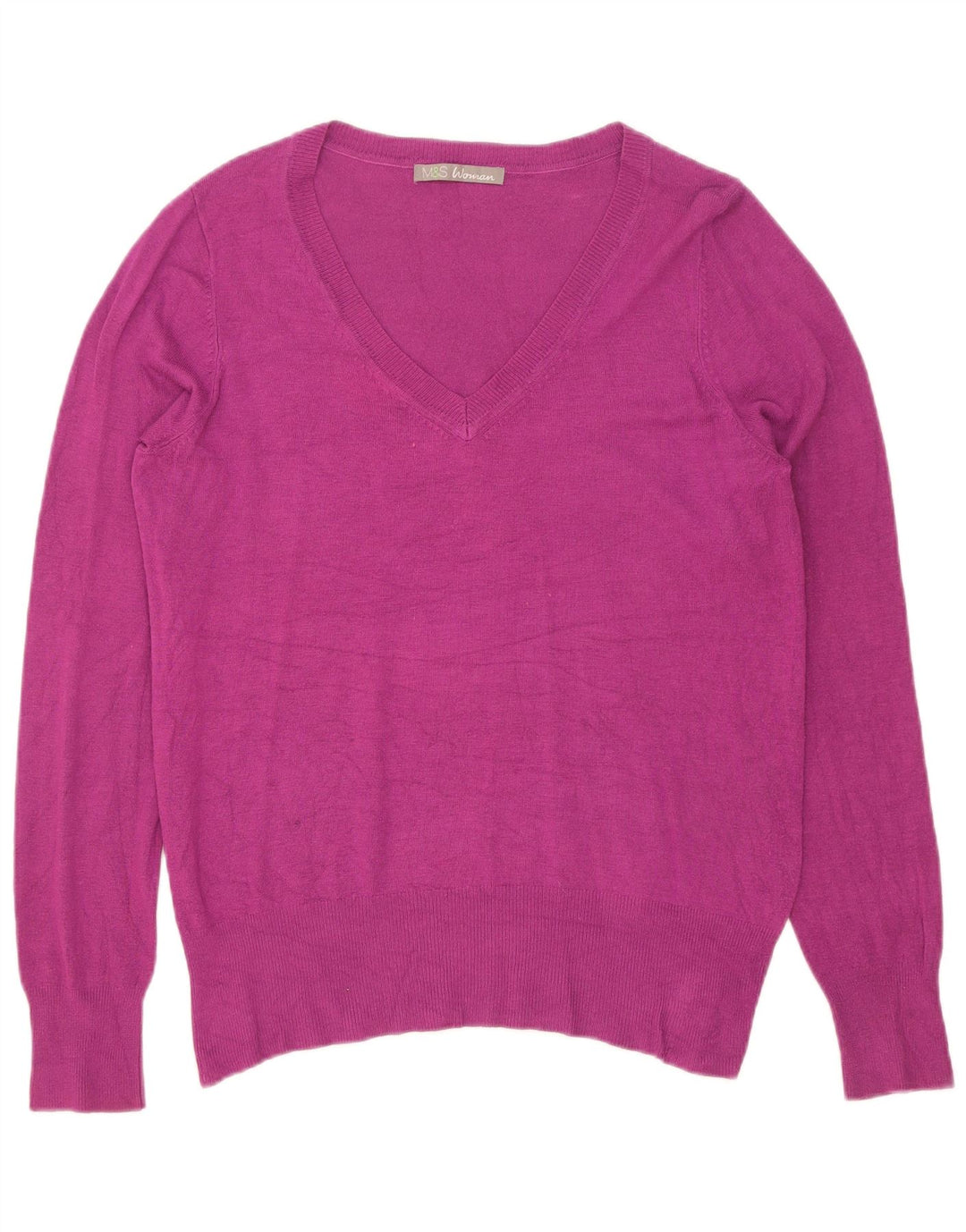 Maglione da donna con scollo a V Marks & Spencer UK 14 Viscosa marrone medio medio