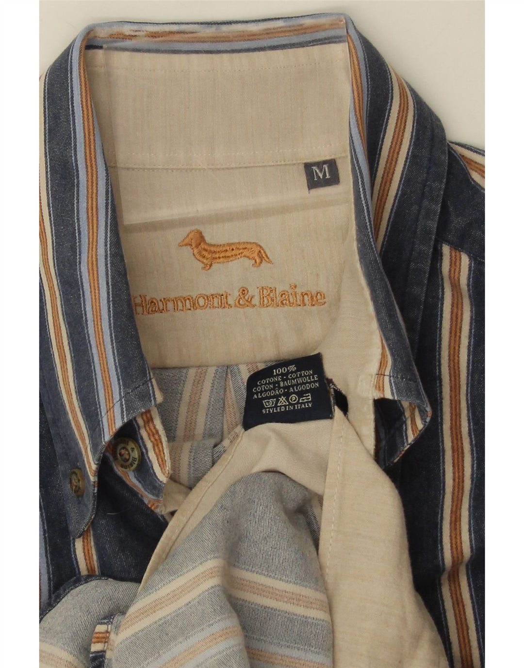 Harmont & Blaine Mens Shirt Medium Navy Blue Striped Cotton