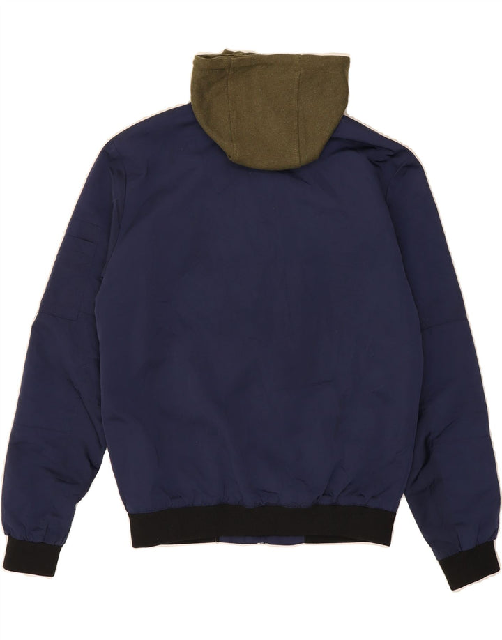 ZARA Mens Hooded Bomber Jacket UK 36 Small Navy Blue Colourblock Vintage Zara and Second-Hand Zara from Messina Hembry 