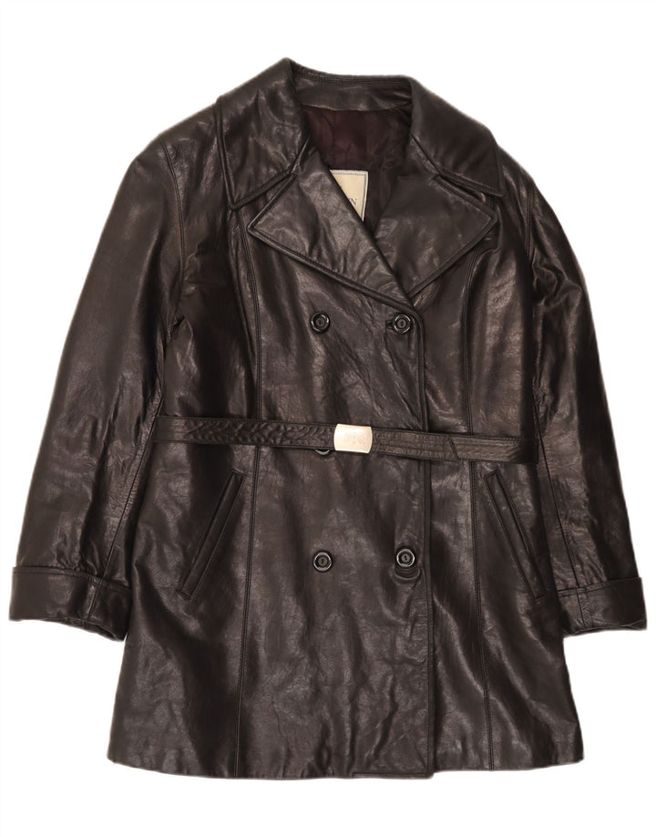 Brooklyn Womens Double Breasted Leather Coat IT 42 Medium Black Leather