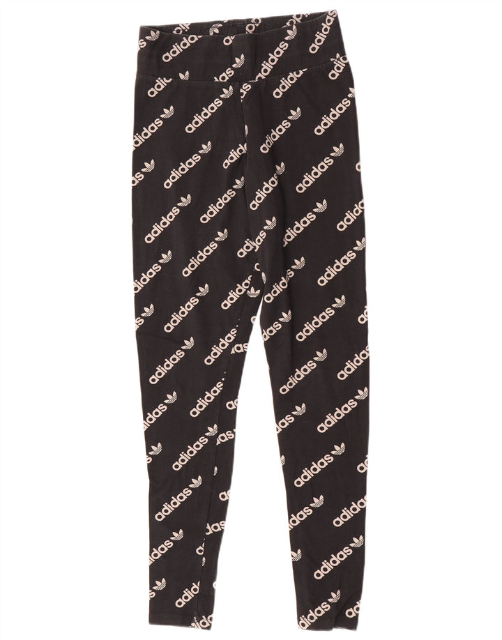 Adidas Womens Graphic Leggings UK 12 Medium Black Cotton