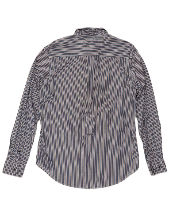 Tommy Hilfiger Mens Custom Fit Shirt Medium Navy Blue Striped Cotton