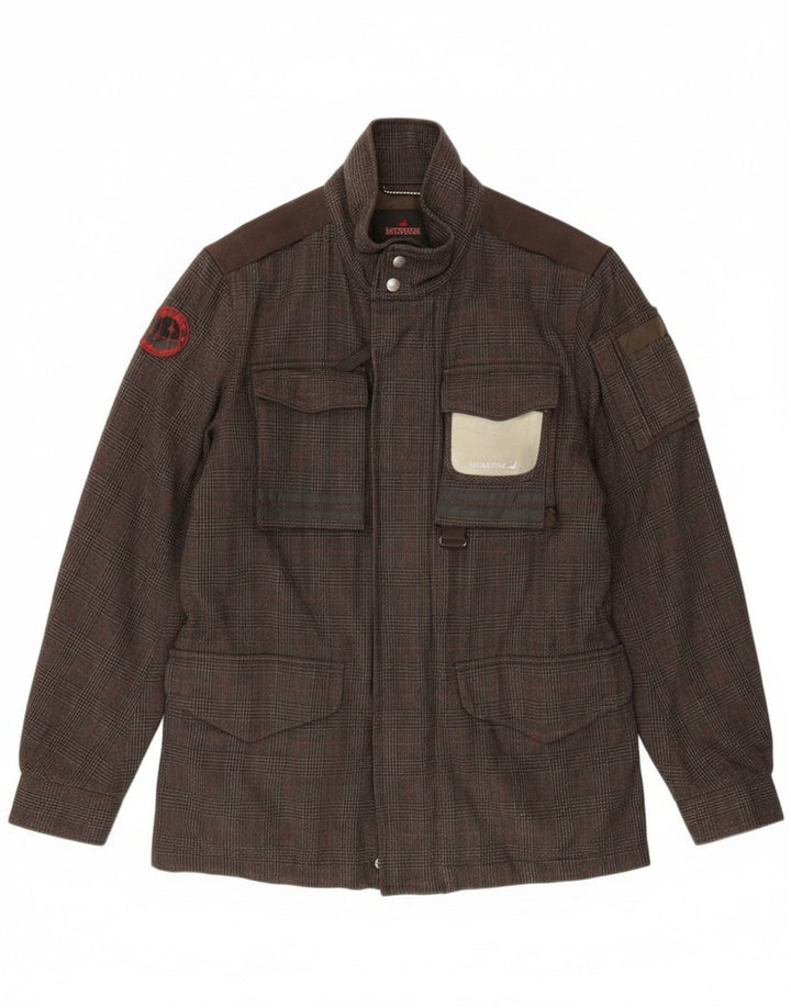 Museum Mens Windbreaker Jacket UK 40 Large Brown Houndstooth Cotton