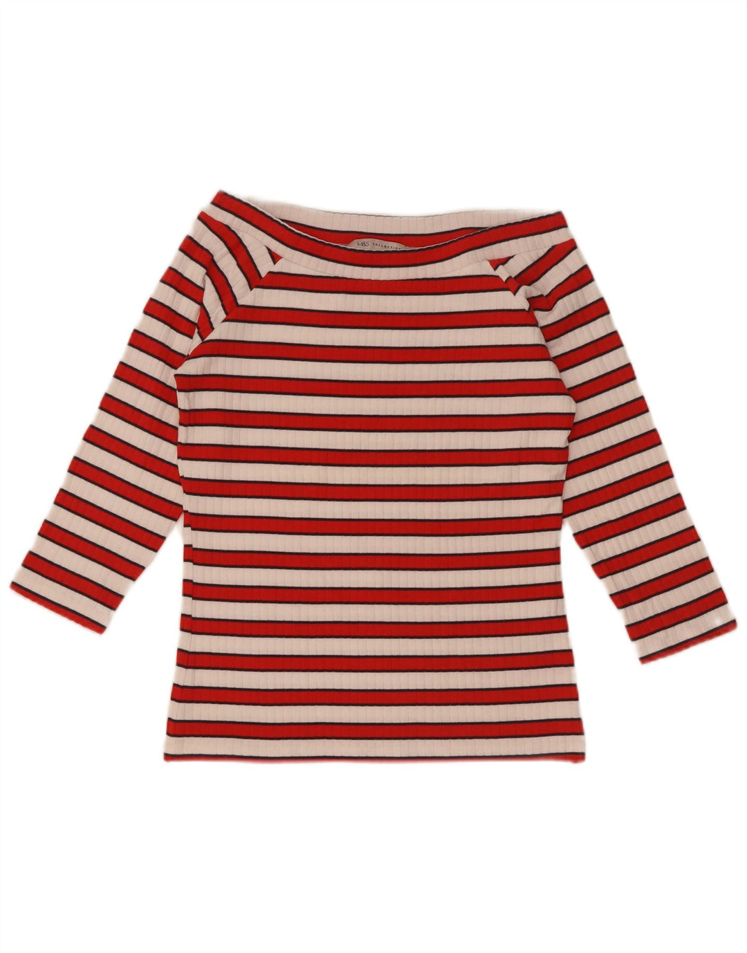 Marks & Spencer Dame Off Shoulder Top 3/4 ærmer UK 12 Mellem rød stribet