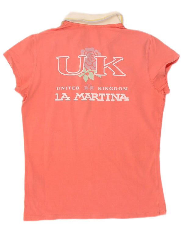 La Martina Damen-Poloshirt mit Grafik, UK 14, groß, rosa, Colourblock-Baumwolle