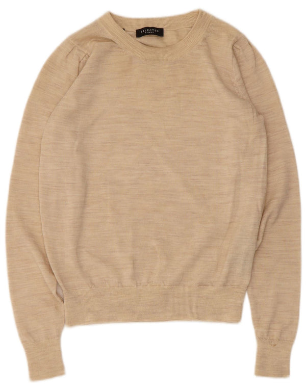 Selected Femme Womens Boat Neck Jumper Sweater UK 6 XS Beige Wool