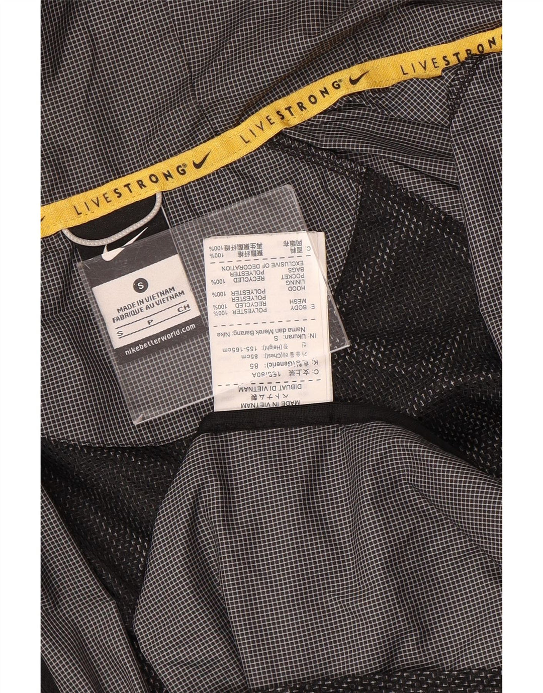 Nike Herren-Regenjacke mit Kapuze, UK 36, Größe S, graues Gingham-Polyester