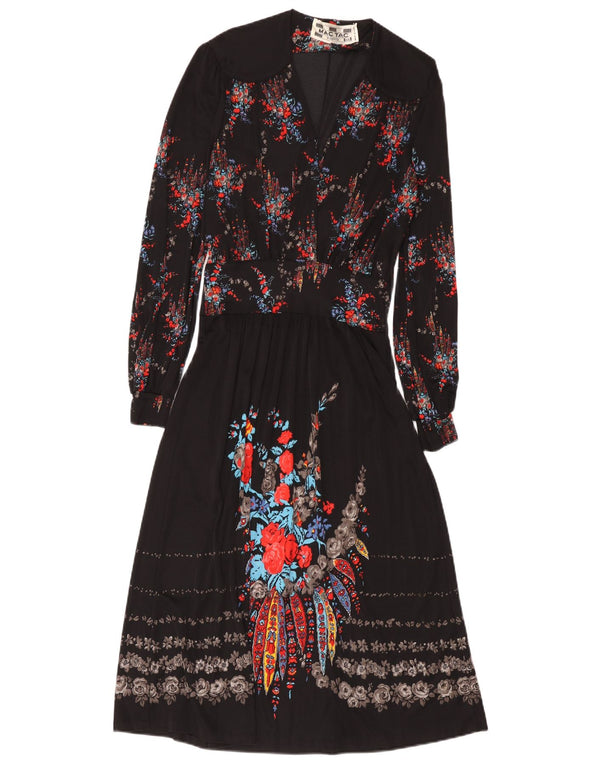 Vintage kvinders langærmet maxikjole EU 42 Large Black Floral
