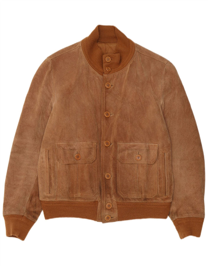 Giubbotto bomber vintage in pelle scamosciata da uomo IT 52 XL in pelle marrone